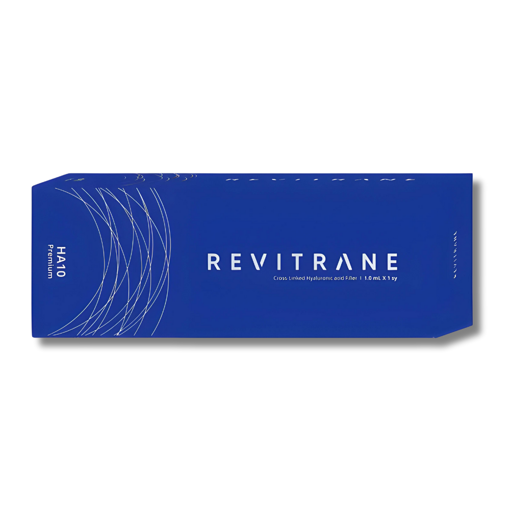 A box of Revitrane Premium, which is a cosmetic product for facial contouring and wrinkle treatment.