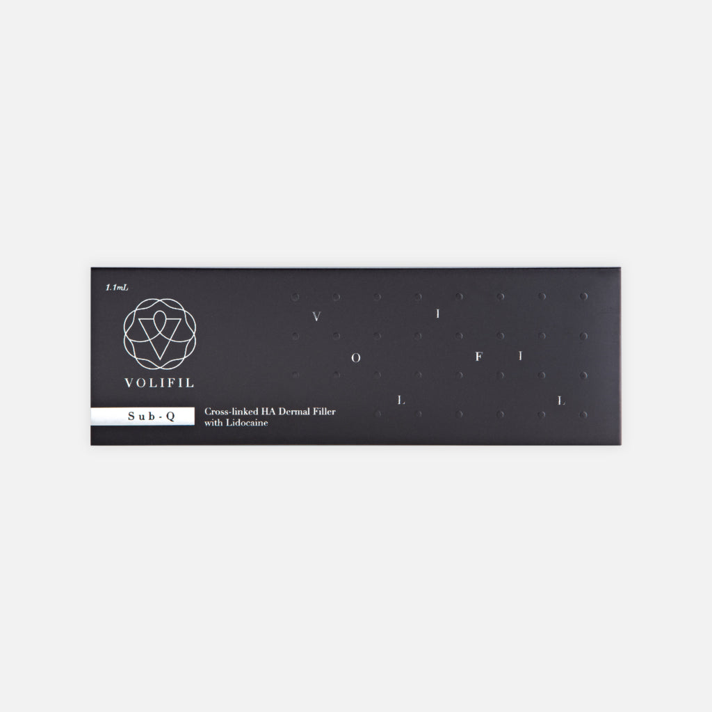 Box of VOLIFIL SUB-Q 1.1ml, a cosmetic product for skin care. Hyaluronic acid dermal filler for deep facial augmentation of the jaw, cheeks, chin and nose.
