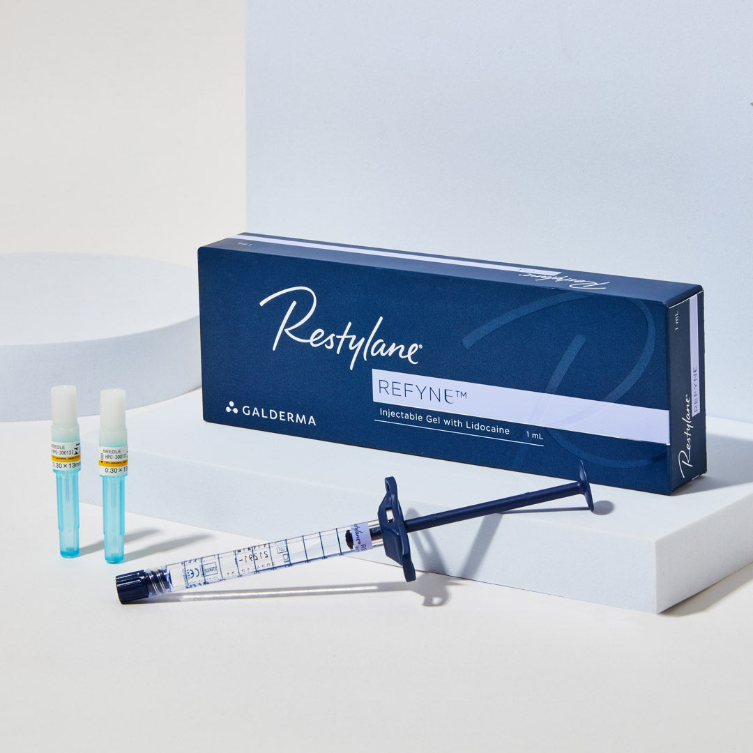Restylane Refyne Display.  Hyaluronic acid dermal filler for the reduction of folds and wrinkles, giving a smoother and more youthful appearance.