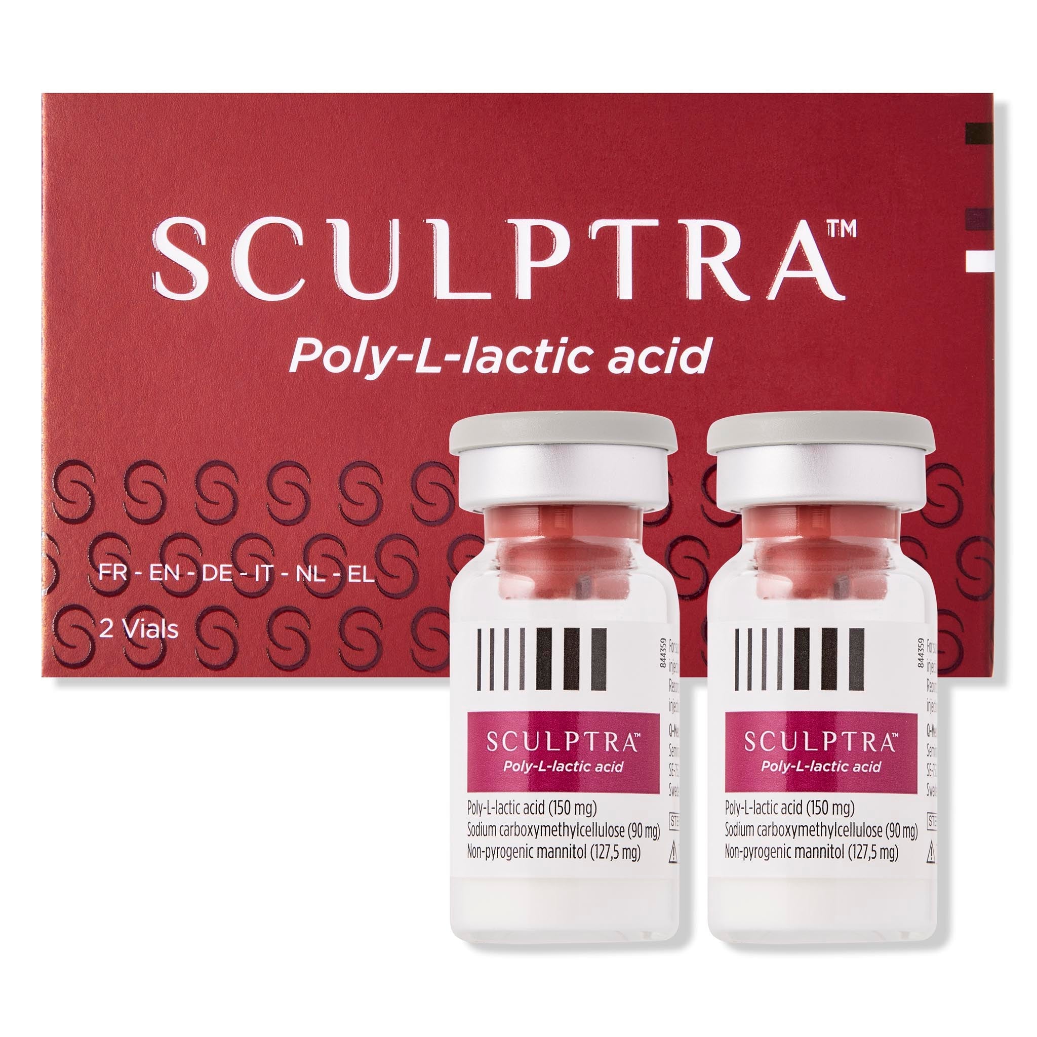 Sculptra Display. PLLA (poly-L-lactic acid) for the face and body, used to restore volume and stimulate collagen.